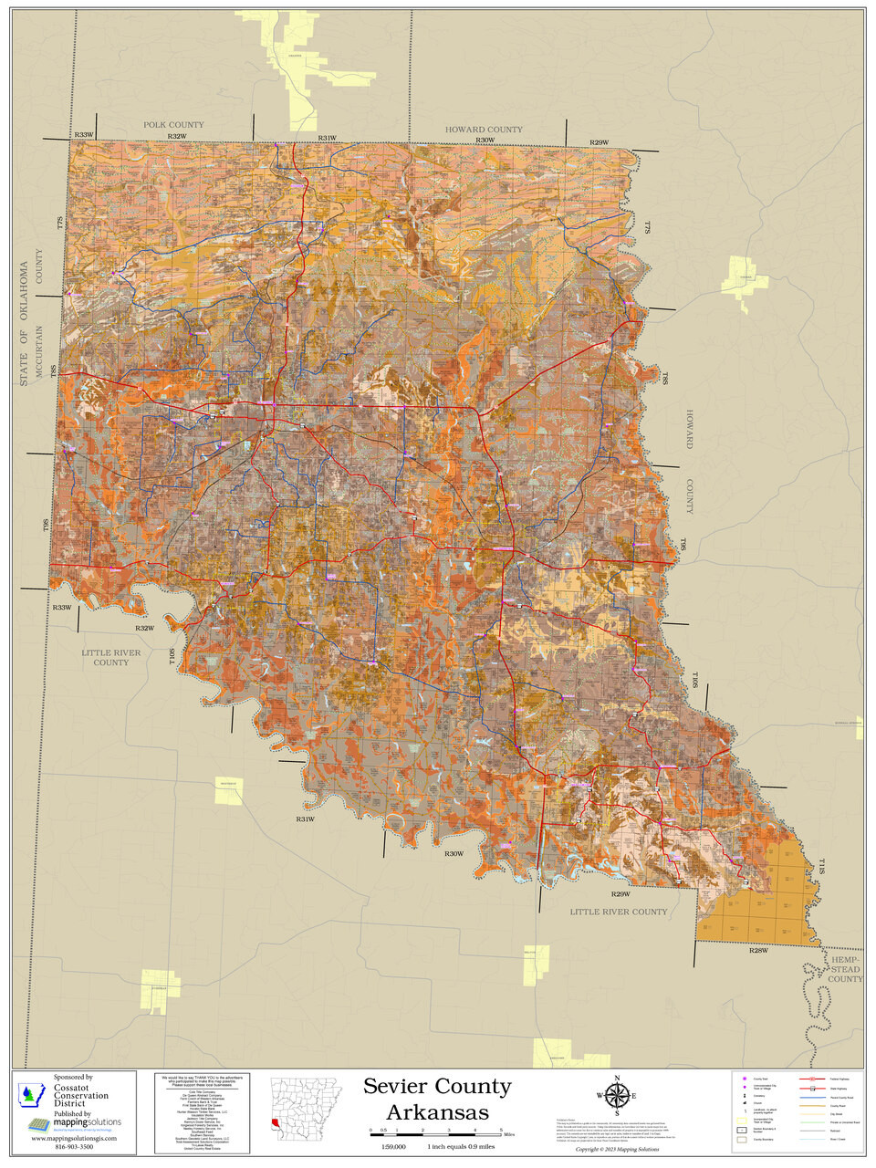 Sevier County Arkansas 2023 Soils Wall Map Mapping Solutions