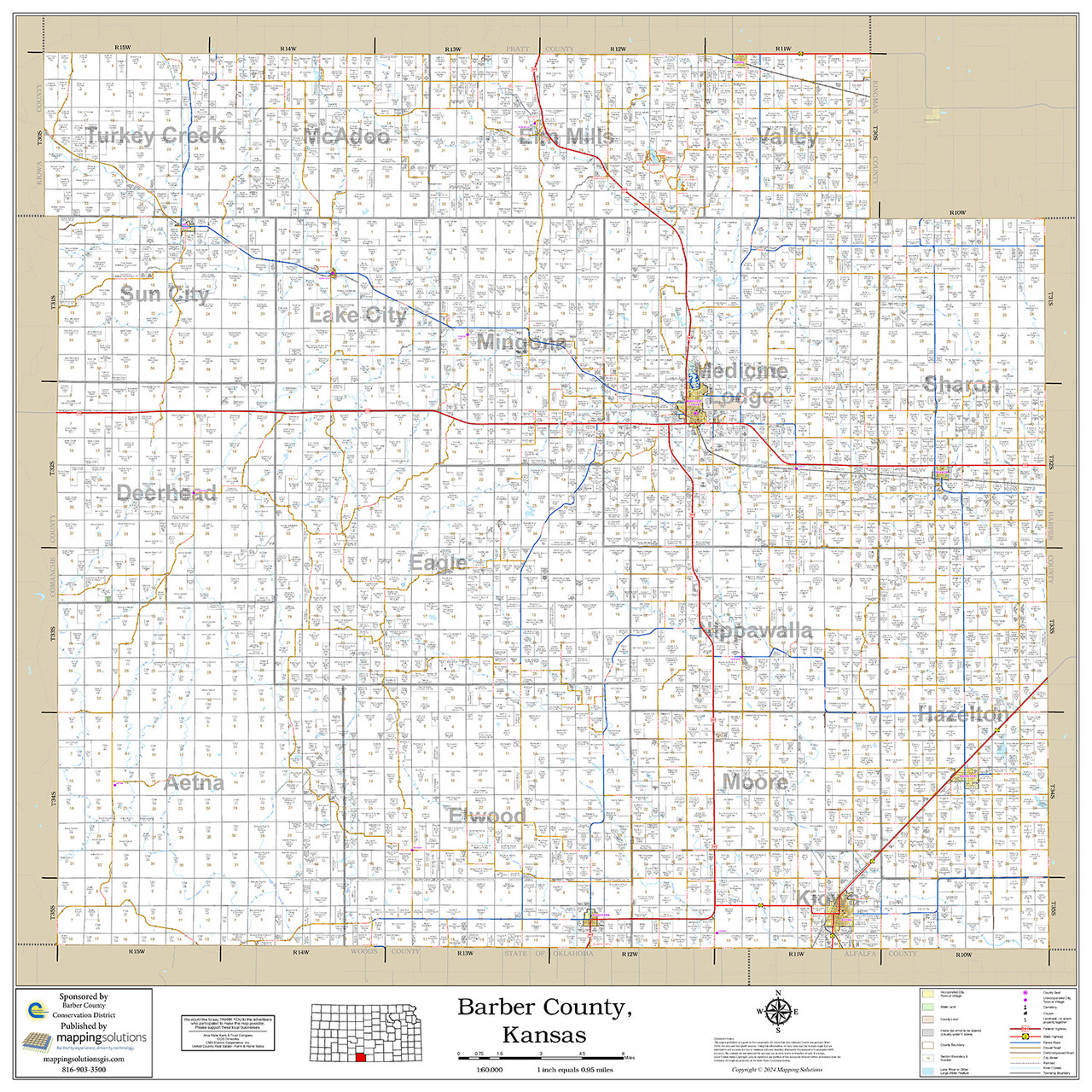 Barber County Kansas 2024 Wall Map Mapping Solutions