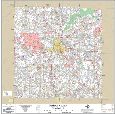 Neshoba County Mississippi 2026 Wall Map