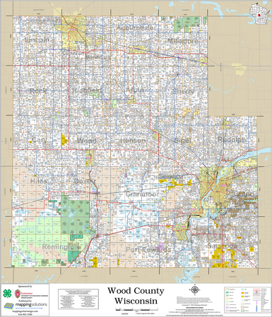 Wood County Wisconsin 2026 Wall Map