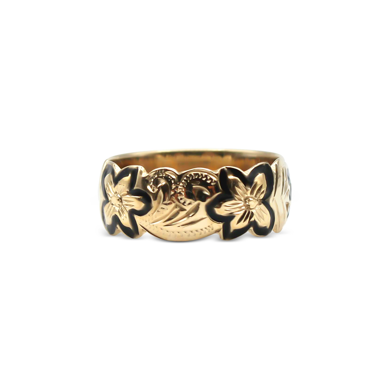 Enamel Plumeria Fancy Scroll Enamel Name Ring