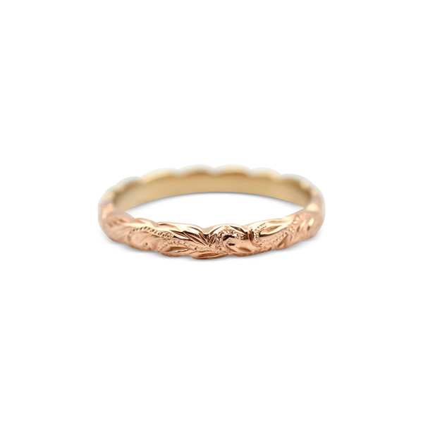 3mm Half Yellow Gold Maile Half Rose God Scroll Ring