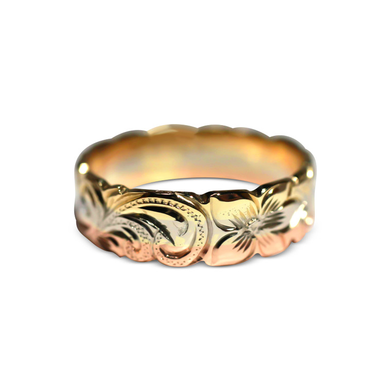 Tri Gold Fancy Scroll Scalloped Edge Ring