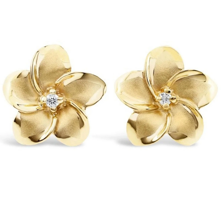 Diamond Plumeria Studs