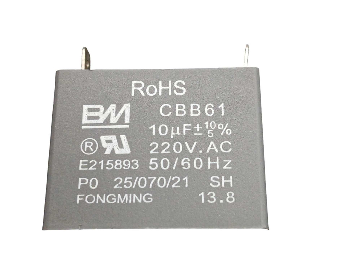 GE WB27X10170 microwave motor run capacitor with insulated housing and electrical terminals.