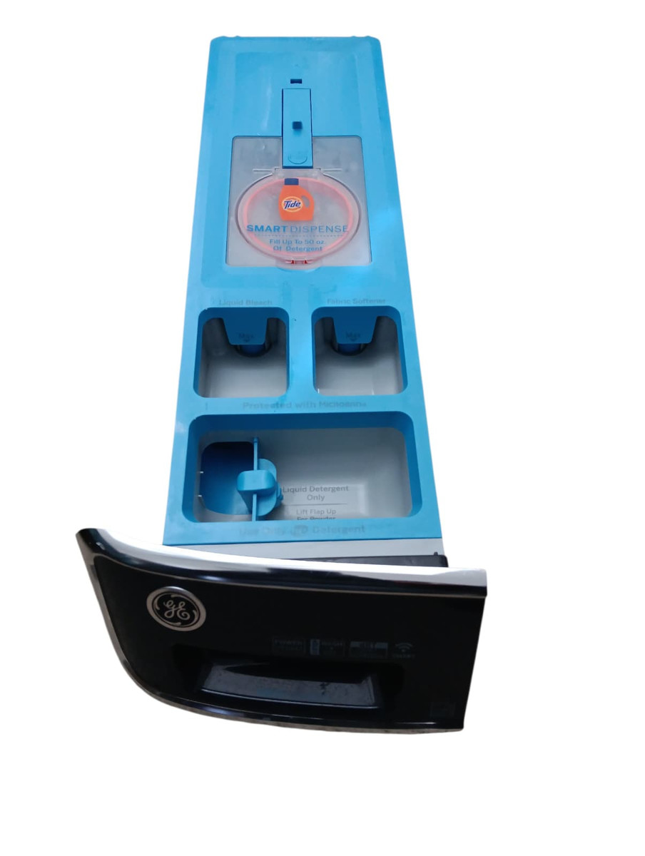 WH01X30777 GE washing machine dispenser drawer handle, OEM detergent tray pull handle replacement part.