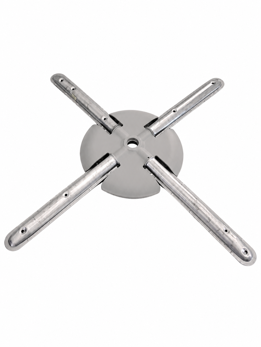 WPW10320510 Whirlpool dishwasher lower spray arm with four metal arms and a gray center hub.