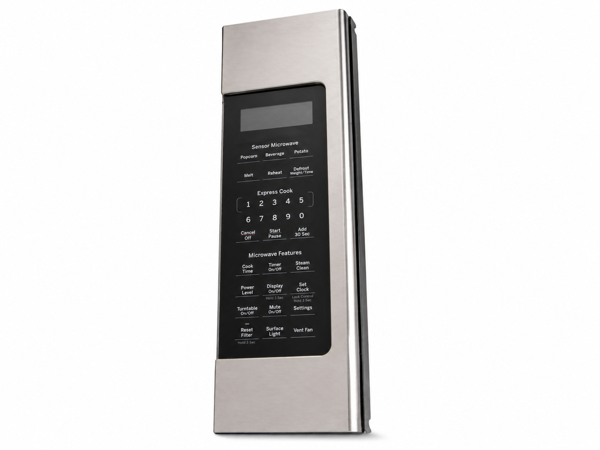 GE WB56X30166 stainless steel microwave control panel with white LED display