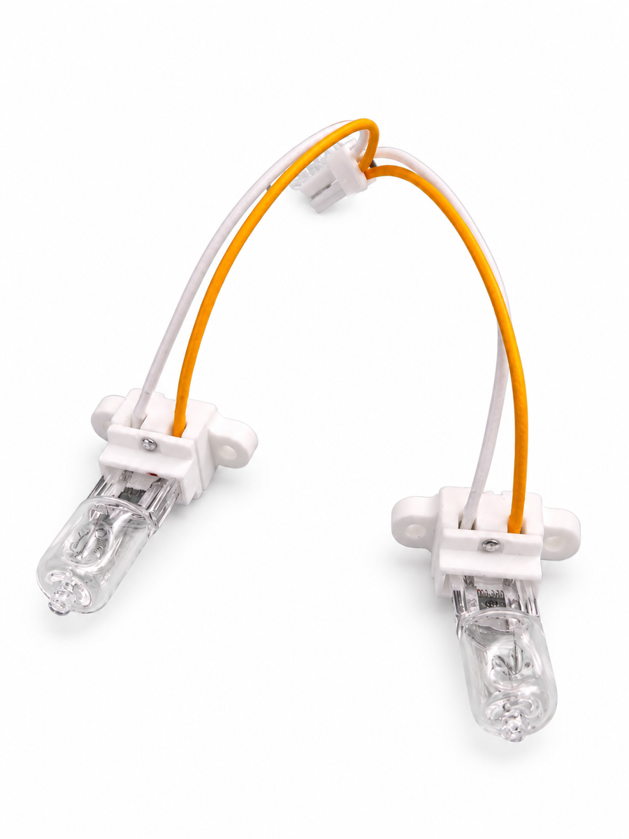 LG 6912A40002J microwave halogen bulb assembly with dual sockets and connecting wires