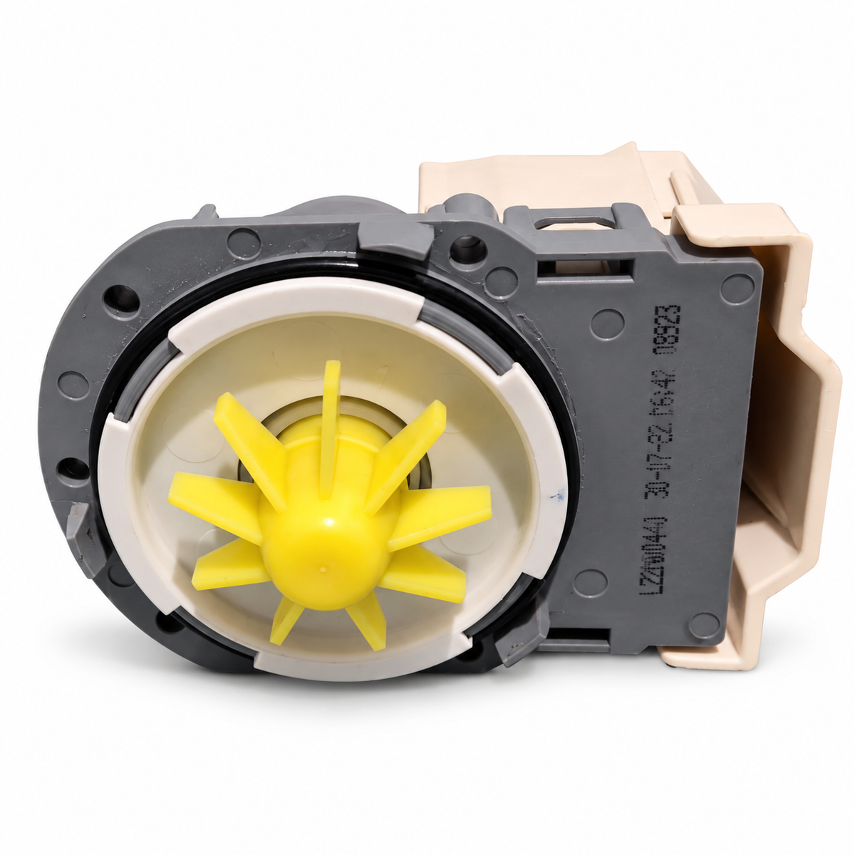 Frigidaire 5304533024 dishwasher drain pump assembly with yellow impeller and mounting housing.