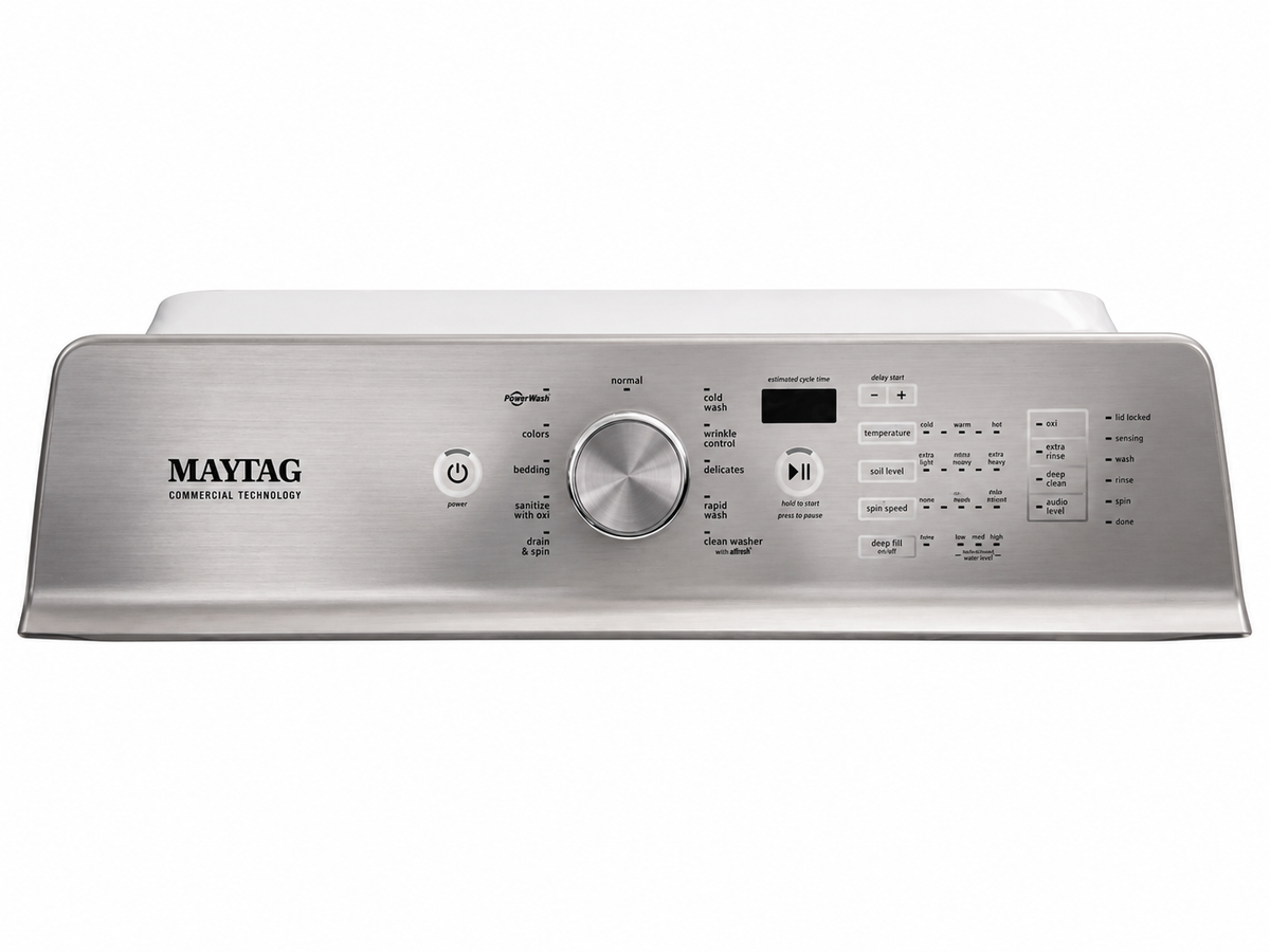 Maytag W11135391 genuine OEM washer console with cycle selector and control buttons.