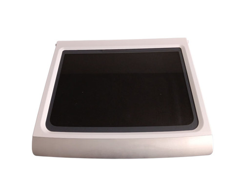 Maytag/GE washer WH44X26695 XL glass frame lid assembly — clear tempered glass top-load washer lid with white frame, genuine OEM replacement part.
