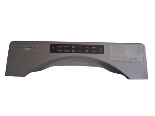 OEM Whirlpool W11351728 Dryer user interface control board with chrome shadow console and touch controls.
