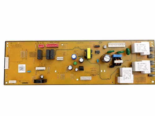 Front view of Samsung DG94-05221A genuine OEM refurbished range oven main control board assembly showing the circuit board, relays, connectors, and electronic components.