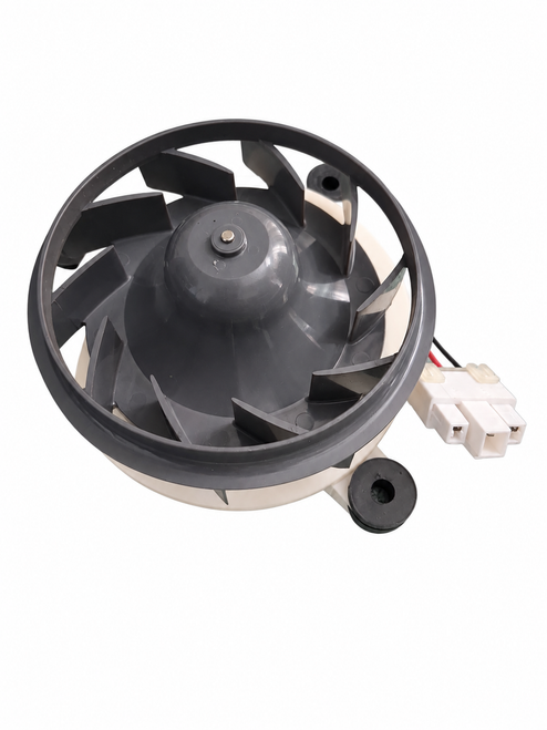LG EAU64824401 refrigerator evaporator fan motor assembly for Kenmore, front view with fan blades.