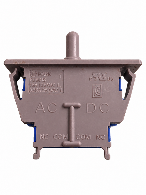 Kenmore 6600JB3007K refrigerator push button switch showing blue housing and red identification label.