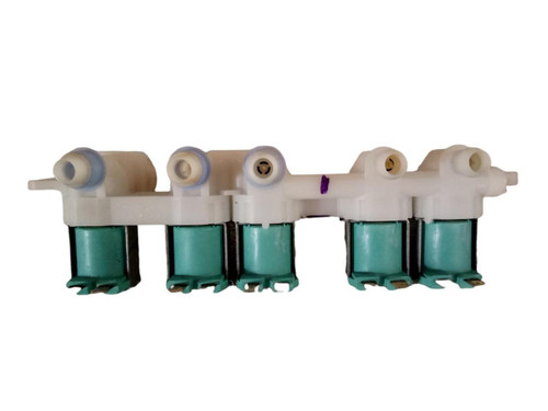 Samsung DC97-15459G washer water inlet valve front view showing multiple solenoid ports