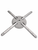 WPW10320510 Whirlpool dishwasher lower spray arm with four metal arms and a gray center hub.