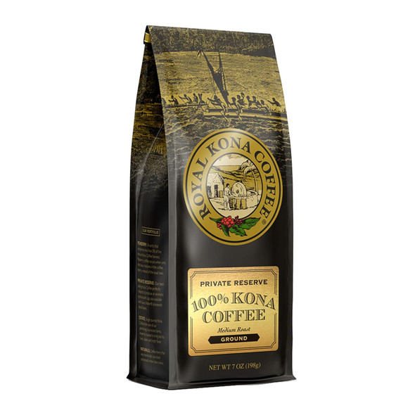 Royal Kona Coffee for Royalty 100% Hawaiian Kona Coffee Ground Medium Roast 7 Ounce Bag
