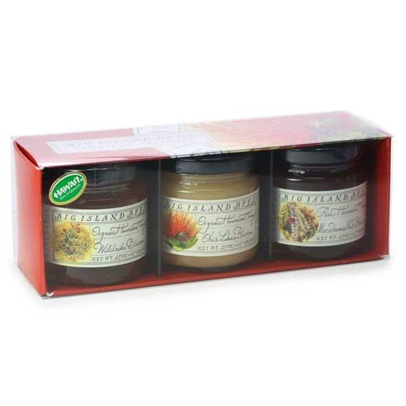 Big Island Bees Gourmet Hawaiian Honey Gift Set – 3 Floral Varieties, 4.5 oz Glass Jars