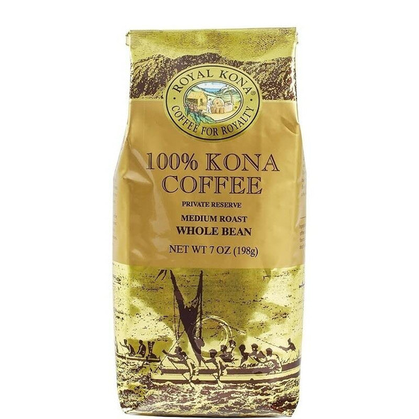 Royal Kona Coffee for Royalty Whole Bean 100% Kona, 7 oz. Resealable Bag