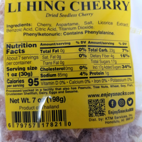 Enjoy Snacks Seedless Li Hing Cherry - 7 oz Bag - Dried, Sweet - view 2
