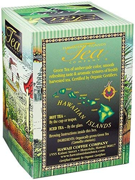 Hawaiian Islands Tea Company Certified Organic Green Tea, Antioxidant Rich, 20 Tea Bags, 1.2 Ounce