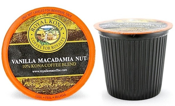 Royal Kona Coffee Vanilla Macadamia, Light Roast, Single-Serve Coffee Pods - 12 Count Box