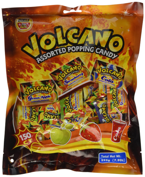 Family Volcano Assorted Popping Candy, Cola/Strawberry/Green Apple, 7.9 Ounce