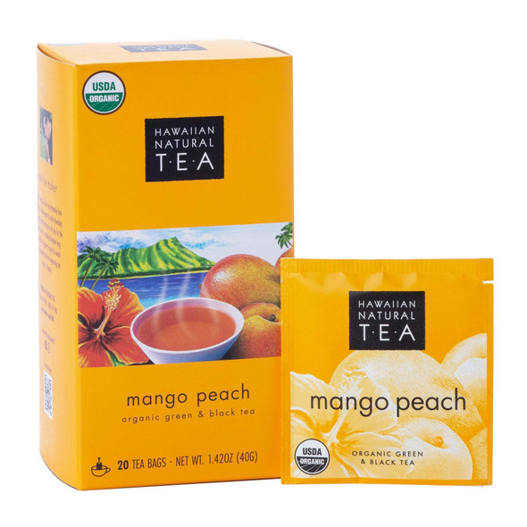 Hawaiian Natural Tea Tropical Flavors of Hawaii Tea Bags, Mango Peach, Pack of 1-20 Tea bags