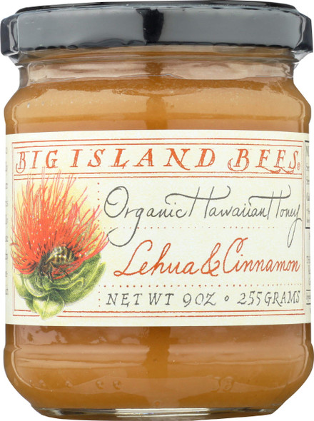 Organic Lehua and Cinnamon Raw Honey by Big Island Bees (9 oz Glass Jar)