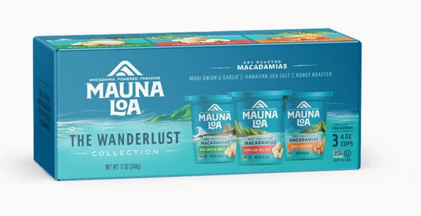 Mauna Loa Dry Roasted Macadamia Nuts Wanderlust Collection 3 Flavors 4 oz. Cups