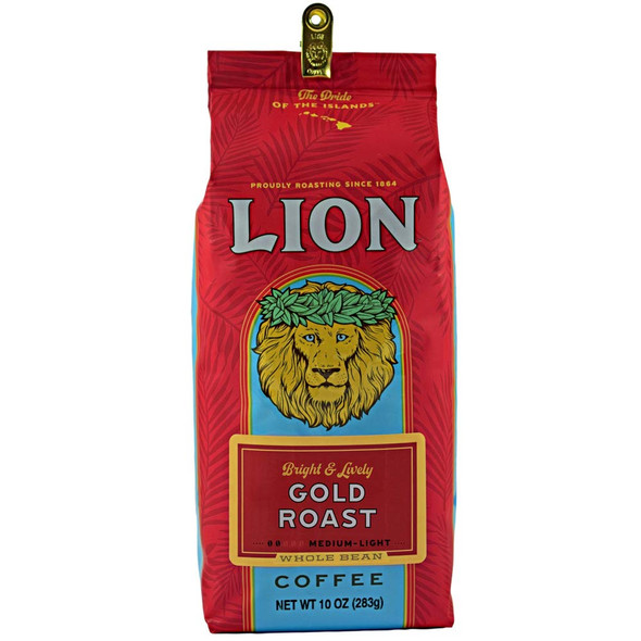 Lion Coffee, Gold Roast, Whole Bean, 10 Ounce Bag