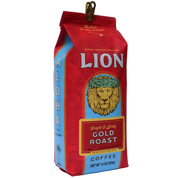 Lion Coffee, Gold Roast, Whole Bean, 10 Ounce Bag