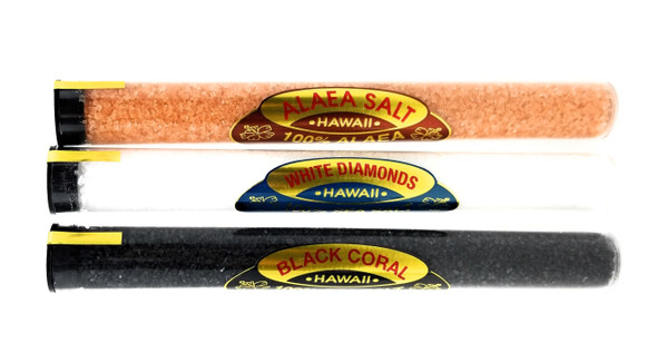 Assorted Hawaiian Sea Salt 3 Tubes 3.5 oz. (Alaea, White Diamonds, Black Coral)
