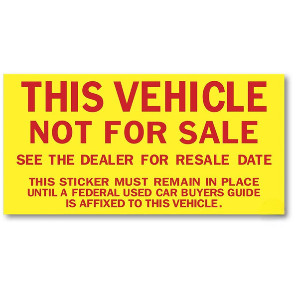 V-T NOT FOR SALE Stickers for Automobile Dealers 100 per Shrink-Wrapped Pack