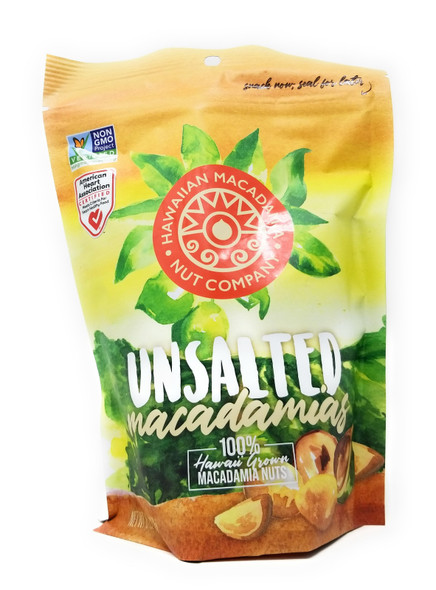 Hawaiian Macadamia Nut Co. Unsalted Macadamia Nuts, 100% Hawaii-Grown, 8 oz Bag