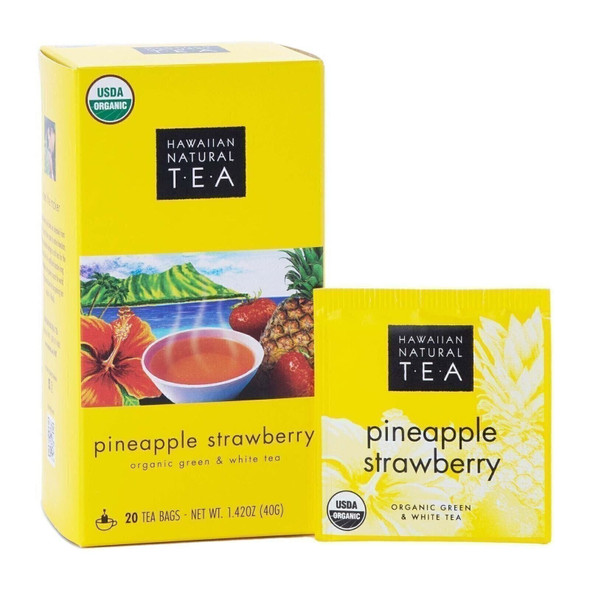 Hawaiian Natural Tea Pineapple Strawberry Flavored Organic Tea 20 Tea Bags