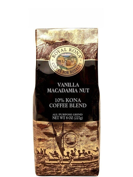 Royal Kona 10% Kona Coffee Blend, Vanilla Macadamia Flavor - Ground, 8 Ounce Bag