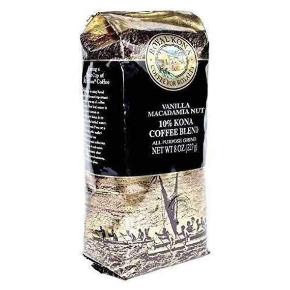 Royal Kona 10% Kona Coffee Blend, Vanilla Macadamia Flavor - Ground, 8 Ounce Bag