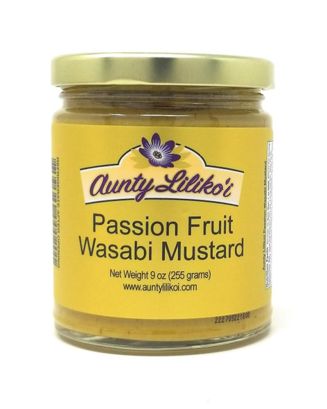 Aunty Lilikoi Passion Fruit Wasabi Mustard 9 oz Hawaiian Gourmet Gluten Free Glass Jar