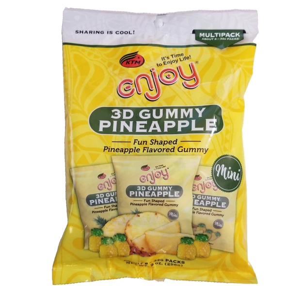 Enjoy Snacks 3D Pineapple Gummy Candy - 8 Pack Multipack, Fun Shaped, Sharing is Cool!