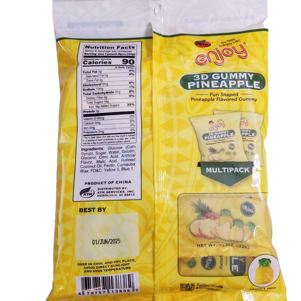 Enjoy 3D Pineapple Gummy Candy - 8 Pack Multipack, Fun Shaped, Sharing is Cool!