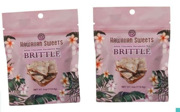 Hawaiian Sweets White Chocolate Macadamia Nut Brittle 2 Pack 4 oz Bags Maui