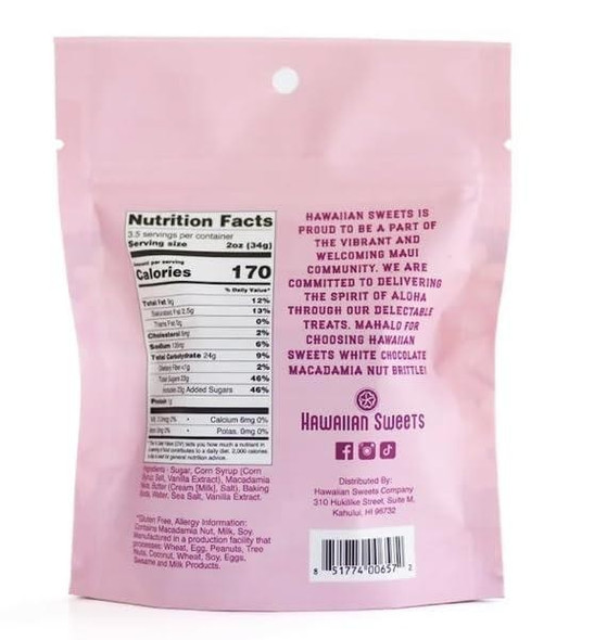 Hawaiian Sweets White Chocolate Macadamia Nut Brittle 2 Pack 4 oz Bags Maui