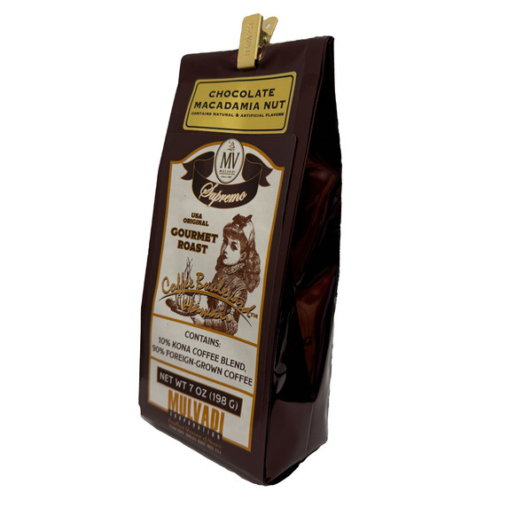 Mulvadi 10% Kona Blend Coffee Chocolate Macadamia Nut Ground 7 oz. Bag