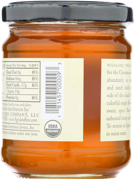 Big Island Bees Organic Wilelaiki (Hawaiian Christmas Berry) Raw Honey, Single Floral Variety 9 oz Glass Jar