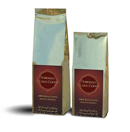 Hawaiian Queen Coffee 100% Kona Coffee Whole Beans- Private Reserve Full City Roast (16 oz)