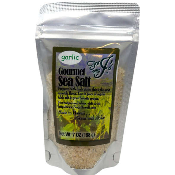For J's Hawaii Garlic Gourmet Sea Salt, 7 oz - Made in Hawaii, All Natural Seasoning