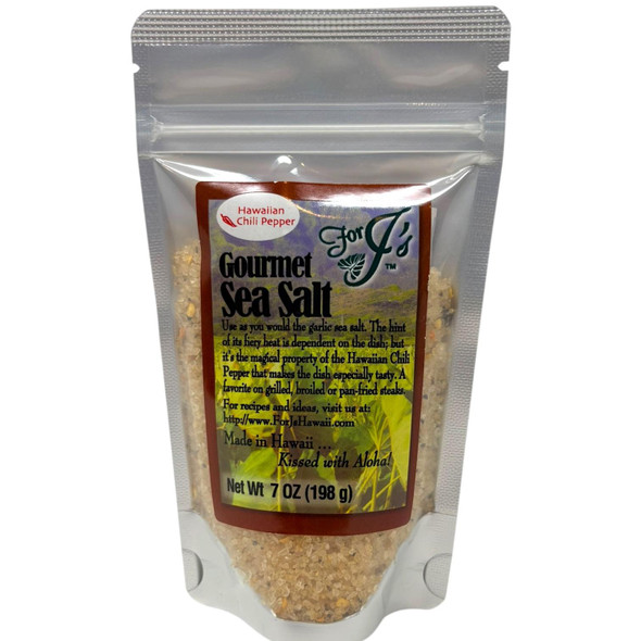 For J's Hawaii Hawaiian Chili Pepper Sea Salt, 7 oz - Made in Hawaii, Spicy Gourmet Seasoning